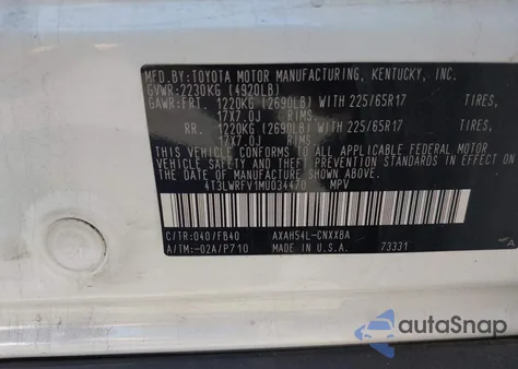 2021 Toyota Rav4 Hybrid Le from USA, damaged, VIN 4T3LWRFV1MU034470